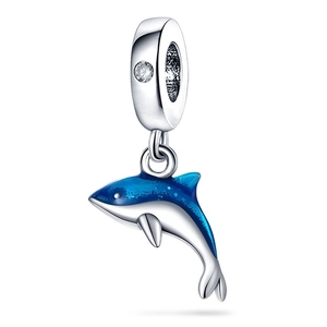 Blue gradient enamel dolphin charm with sparkling cubic zirconia for charm bracelets