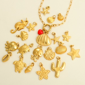 Stainless Steel Sea Shell Starfish Pendant Necklace For Women Gold Bohemian Summer Beach Heart Sea Creature Jewelry