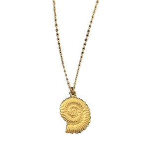Collana con ciondolo a conchiglia nautilus dorata su catena sottile per stile vintage