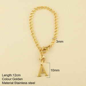 Golden stainless steel chain with letter A pendant and lobster clasp, 12cm length