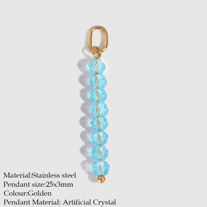 Light blue crystal beaded bar pendant with gold stainless steel loop for DIY jewelry