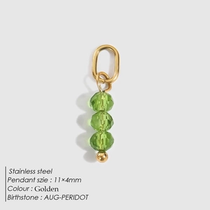 August Peridot birthstone charm made of stainless steel with green crystal beads