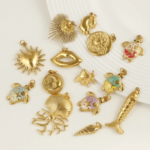 Golden sea turtle and shell pendants collection for DIY stainless steel necklaces