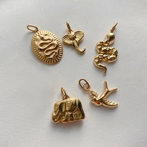 Polished gold stainless steel charms with snake elephant and bird pendants for DIY jewelry