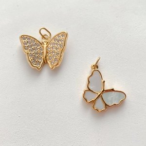 Colgantes de mariposa dorados con cristales y nácar para creación de joyas DIY