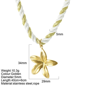 Gold flower pendant necklace with white and gold braided cord and 34mm charm size