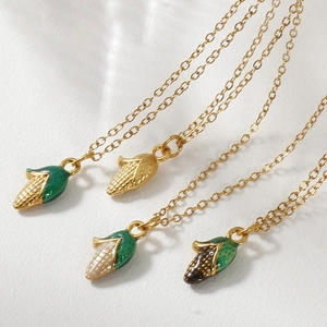 Creative corn pendant necklaces in four colors with 3D enamel details and gold chains