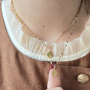 Double-layered 14K gold plated oval pendant necklaces with initial A K and tiny diamonds