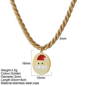 Gold rope chain necklace with Santa Claus enamel pendant for festive Christmas jewelry wear