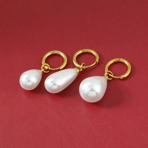 Orecchini a Goccia in Acciaio Inossidabile Con Perla Artificial Sintetica Retro Francese Per Donna Placcati Oro 18K Cerchi Geometrici Minimalisti