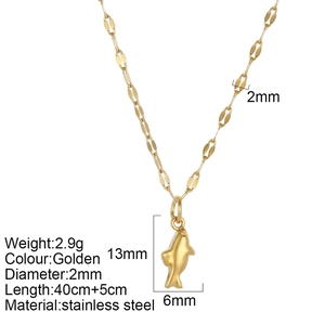 Collar con colgante de pez de acero inoxidable chapado en oro de 14k con dimensiones