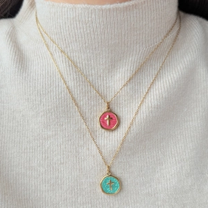Minimalist 14K gold plated stainless steel layered necklaces with cross enamel pendants