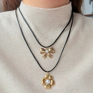 Collar con Colgante de Perla Artificial de Acero Inoxidable para Mujer Oro Bohemio Animal Estrella Luna Flores Lazo Joyería Diaria Regalo