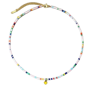 Boho-Halskette mit bunten Perlen, goldenem Herzanhänger und Edelstahl-Verlängerungskette