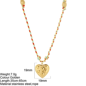 Colorful woven cord necklace with a golden stainless steel heart pendant for women