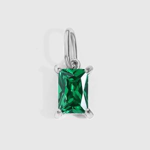Emerald cut green cubic zirconia pendant in silver stainless steel setting