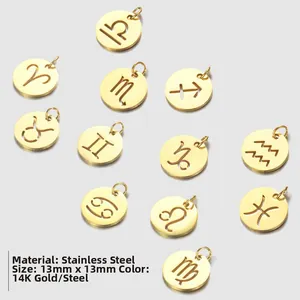 13mm Edelstahl 12 Tierkreiszeichen Anhänger in 14K Gold und Silber Ausführung