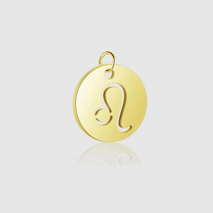 Makroaufnahme des 13mm Edelstahl-Leo-Tierkreisanhängers mit hohlem Goldfinish