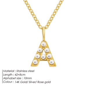 Elegant gold-plated stainless steel letter A necklace with pearls and O-chain for women