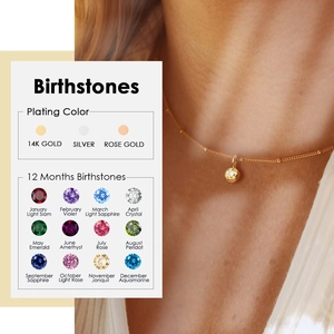 Stainless Steel Round Birthstone Necklace Rhinestone Pendant Geometric Bead Chain For Women Fashion Commuting Jewelry
