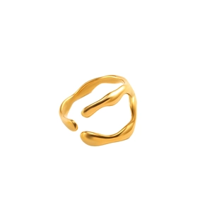 Minimalistischer 18K vergoldeter Edelstahlring mit flüssigem Lava-Design, offen