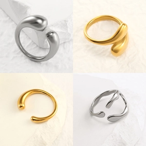 Minimalistischer Edelstahl Unregelmäßiger Offener Ring Für Damen 18K Vergoldet Lava Textur Wassertropfen Verstellbarer Mode Fingerring Schmuck
