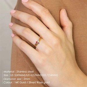 Geburtsstein Edelstahl Ring Für Damen Dünn Gold Roségold Silber Strassbesetzt Geometrisch Täglicher Schmuck Fingerring