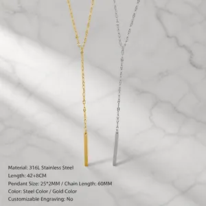 Collier en Y minimaliste en acier inoxydable avec pendentif barre géométrique en or et en argent