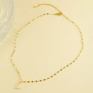 Detailweergave van de vergulde lipketting van roestvrij staal met cursieve letter L hanger