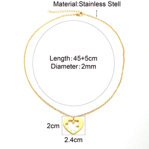 Gold stainless steel puzzle heart necklace with 45+5cm chain and heart pendant