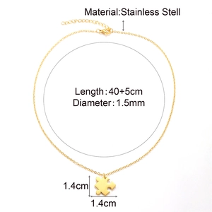Technical detail of puzzle heart necklace with precise chain dimensions and material specs
