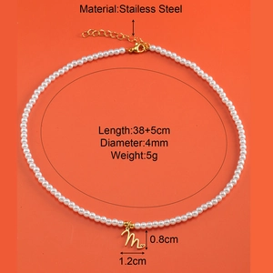 18K gold plated stainless steel pearl necklace with M letter heart pendant for women
