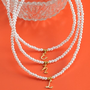 Chic 18K gold plated pearl necklace with elegant initial heart pendant for women