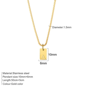Gold stainless steel box chain necklace with rectangle initial A letter pendant