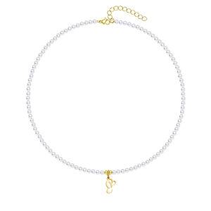 Elegante collana di perle placcata oro 18 carati con ciondolo a cuore con la lettera C