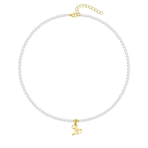 Elegante collana di perle da 4mm con ciondolo a lettera placcato oro 18k e catena regolabile