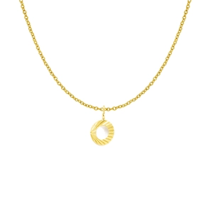 18K gold plated stainless steel sunburst engraved round pendant necklace for women