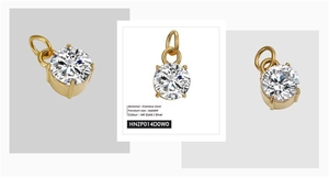 Vue détaillée d'un pendentif zircone 6mm avec serti à quatre griffes et plaquage en or 14K