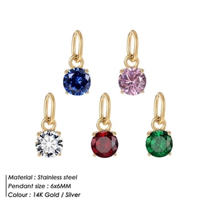 Détail de pendentifs en zircone ronde 6x6MM avec monture en acier doré à l'or 14K