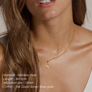 Minimalist 14K gold plated stainless steel letter A initial pendant necklace for women