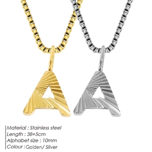 Golden and silver stainless steel initial A pendant necklace with carved texture detail