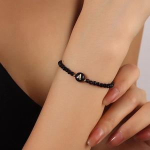 Mode Vrouwen Roestvrij Staal Kralen Kristal Armband Verguld Beginletter Hanger Handgemaakte Gepersonaliseerde Sieraden Cadeau
