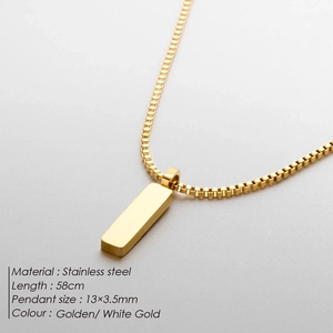 Collana minimalista con pendente a barra dorata in acciaio inox e catena box
