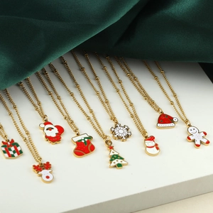 Edelstahl Weihnachten Halskette Süße Weihnachtsmann Rentier Schneemann Vergoldet Emaille Anhänger Halskette Für Damen Schmuck