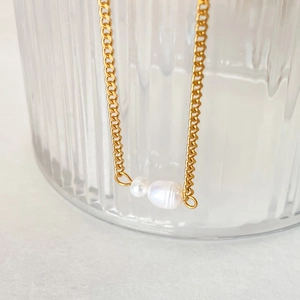 14K goud vergulde roestvrijstalen Cubaanse ketting met natuurlijke zoetwaterparel hanger