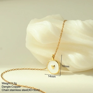 Detail of 18mm heart pendant on stainless steel chain with size specifications