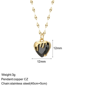 Detail view of 12mm red heart pendant necklace with 40+5cm stainless steel paperclip chain