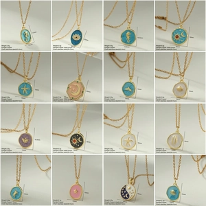 Bohemian enamel celestial and marine pendant necklace set in gold-plated stainless steel