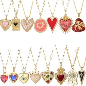 Stainless Steel Necklace Women Gold Color Copper Zirconia Heart Pendant Necklace Evil Eye Enamel Drip Oil Minimalist Commuter Jewelry Gift