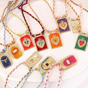 Boheemse Emaille Heilig Hart Boze Oog Hanger Halsketting Vintage Koper Kleurrijk Geweven Verstelbaar Koord Sieraden Vrouwen